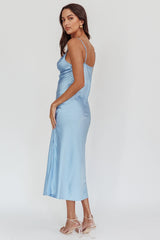 Felicity Pleat Bust Split Midi Dress Blue