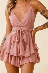 Maddox Fit & Flare Cami Strap Romper Textured Stripe Rose