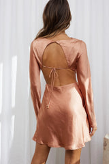 Northern Lights Long Sleeve Open Back Satin Mini Dress Bronze