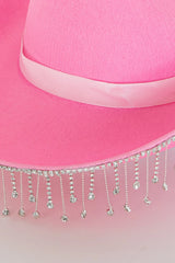 Dolly Diamante Fringe Cowboy Hat Pink