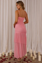Kailua Ruched Tiered Hem Maxi Dress Pink