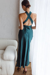 Te Amo Halterneck Open Back Midi Dress Forest Green