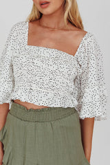 Boardwalk Bell Sleeve Crop Top Spotty White