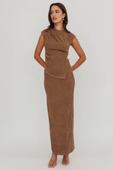 Calculated Ribbed Knit Maxi Skirt Brown