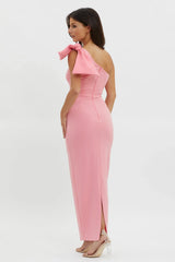 Tiffany One-Shoulder Bow Maxi Dress Pink
