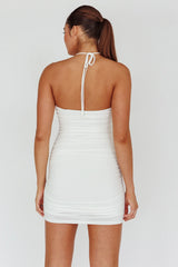 Ca Va Ruched Rose Accent Mini Dress Off White