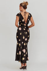 Loveland Floral Print Cowl Back Maxi Dress Oyster