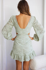 Santorini Sunset Balloon Sleeve Cut-Out Eyelet Dress Sage