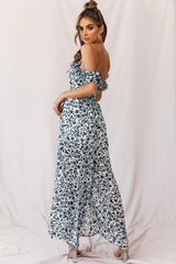 Jazz Bardot Neckline Wide Leg Split Jumpsuit Navy
