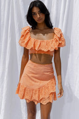 New Moon Scalloped Ruffle Trim Eyelet Skirt Orange