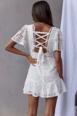 Summer Wine Flutter Sleeve Lace Dress White