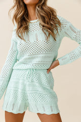 Lazy Daze Long Sleeve Crochet Knit Top Mint