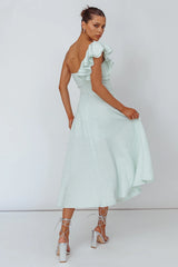 Jolina Ruffle Shoulder Midi Dress Mint