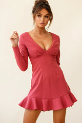 Chicago V-Neckline Long Sleeve Dress Rose