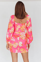 Fly Away Drawstring Bust Dress Floral Pink