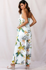 Melita Ruffle V-Neckline Jumpsuit Tropical Print White