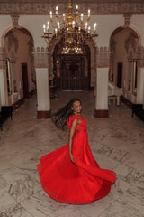Bellamy Lace-Up Back Ruffle Maxi Dress Red