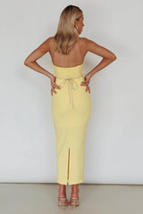 Nohemi Strapless Diamante Midi Dress Yellow