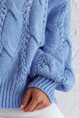 Nicola Long Sleeve Chunky Cable Knit Sweater Blue