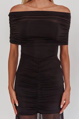 Clarita Sheer Ruched Maxi Dress Black