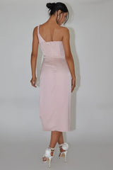 Ryhana One-Shoulder Split Midi Dress Dusty Rose