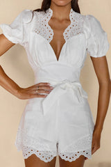 Saylor Scalloped Lace Romper White