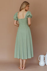 Chablis Gathered Bust Puff Sleeve Midi Dress Sage