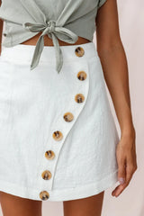 Pia Faux Placket Tortoise Shell Button Skirt White