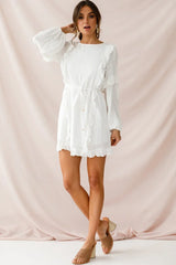 Maiden Long Sleeve Frill Dress White