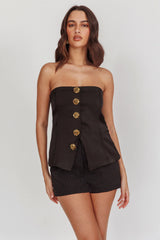 Danni Strapless Gold Button Top Black