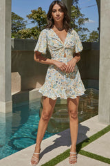 Derby Twisted Bust Mini Dress Floral Yellow