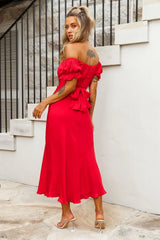 Linka Off-Shoulder Tie Back Midi Dress Red