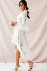 Chantilly High-Low Bell Sleeve Dress White