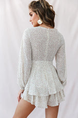 Maddox Fit & Flare Long Sleeve Print Romper
