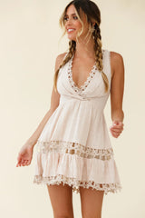 Chloye Sleeveless Lace-Up Back Dress Nude
