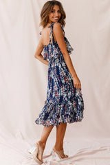 Maeve Shoulder Tie Layered Ruffle Dress Navy