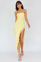 Catriona Split Ruffle Midi Dress Lemon
