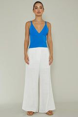 City V-Neck Knit Top Blue