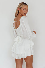 It's Complicated Long Sleeve Flounce Romper White