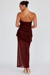 Crewe Strapless Ruffle Maxi Dress Chocolate