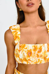 Suenito Gathered Crop Top Floral Orange