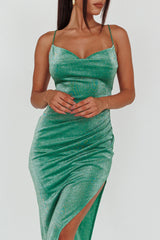 Moonstone Side Split Strappy Back Midi Dress Green