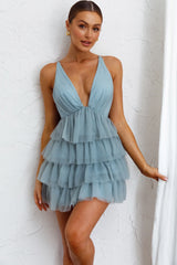 Auguste Tiered Frill Mini Dress Blue