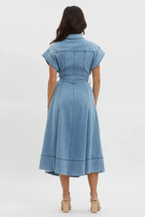 Laureen Short Sleeve Midi Dress Denim Blue