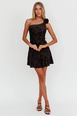 Midnight Aura One Shoulder Mini Dress Black