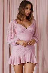 Halley Balloon Sleeve Frill Bust Flounce Hem Lace Dress Blush