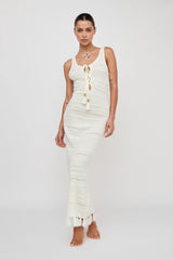 Sunlight Bust Tie Knit Maxi Dress White