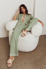 Liloh Contrast Ribbed Wide Leg Pant Sage