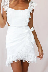 Sonnet Lace Trim Wrap Front Dress White