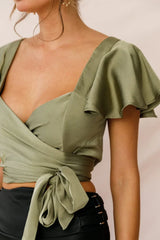 Marquise Wrap Crop Top Olive